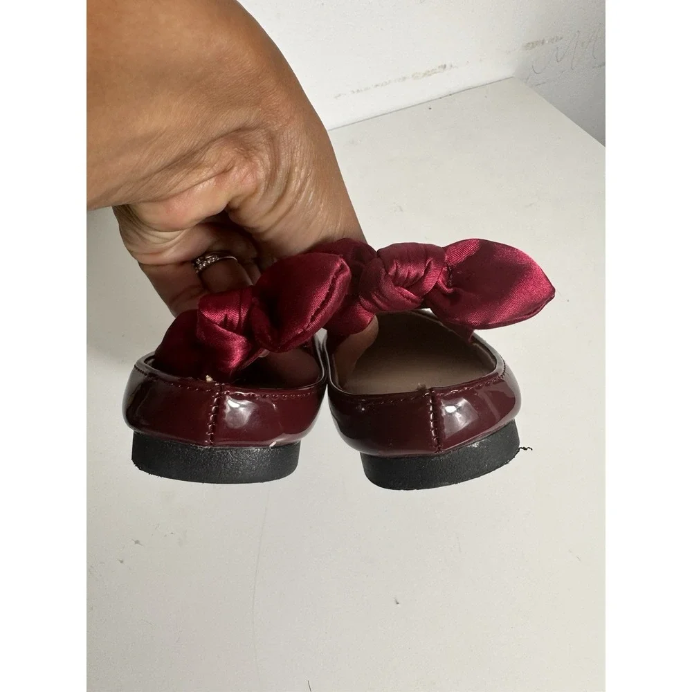 SHEIN burgundy Baby Toddler Girl Shoes Glossy Pattern Finish Bow Detail Sz 25